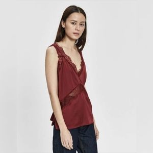Stelen Belle Satin and Lace Camisole Tank - Wine Red